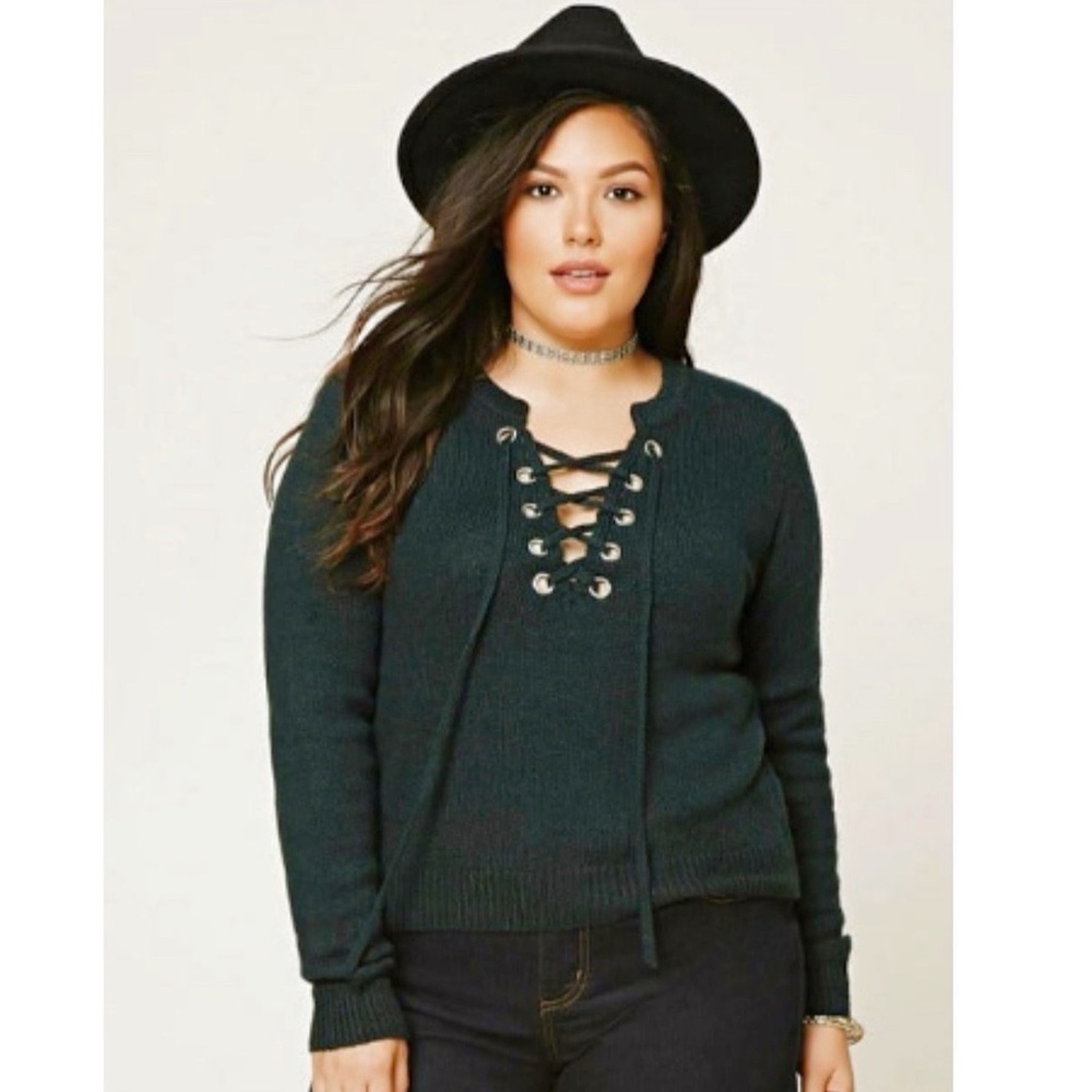 Forever 21 Green Lace-up Sweater